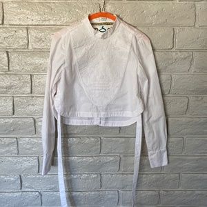 Rachel Comey White Quilted Cotton Bib Long Sleeve Crop Top with ties Sz 4 or 2